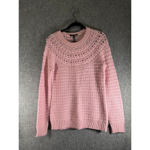 Lauren Ralph Lauren Sweater Women Medium Lambwool Pink‎ Knit Quiet Lux Preppy - Picture 1 of 7